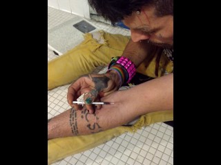 Hot punk dude slamming one in the bathroom (first video)