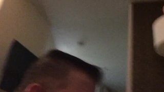 Gay cocksucker deep throats straight visitor while watching porn on phone